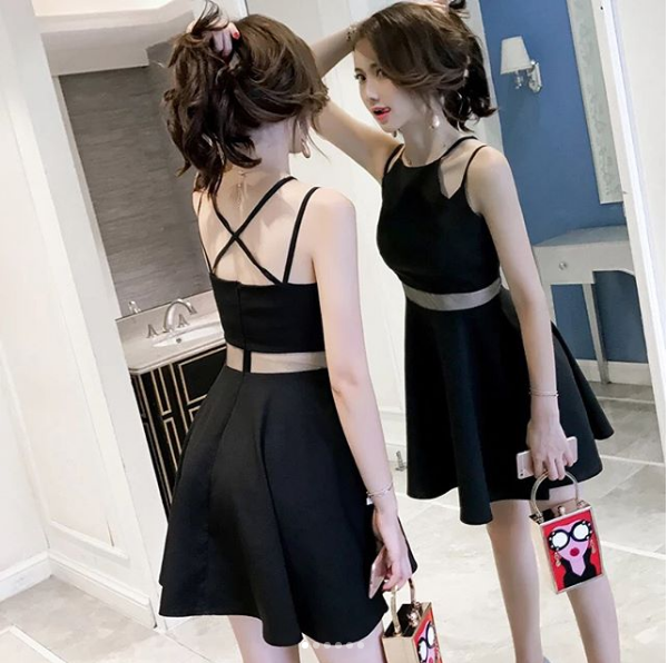 Korean sling hollow Slim  thin hight waist dress YV2106
