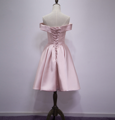 Pink Satin Off The Shoulder Short Party Dress YV17053