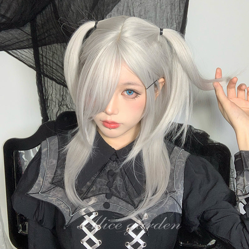 Silver and white middle parted long bangs straight hair wig YV47127