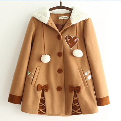 Cute love heart Venonat bowknot woolen coat YV2469