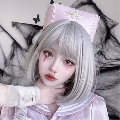 Lolita cute silver white short straight hair YV47134