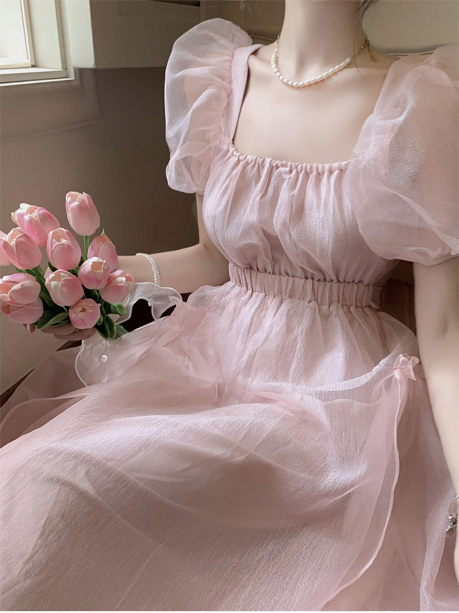 Pink Puff Sleeve Dress yv31478