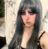 Blue gray long straight wig YV43749