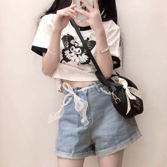Black and White  Short Sleeve Top yv31469
