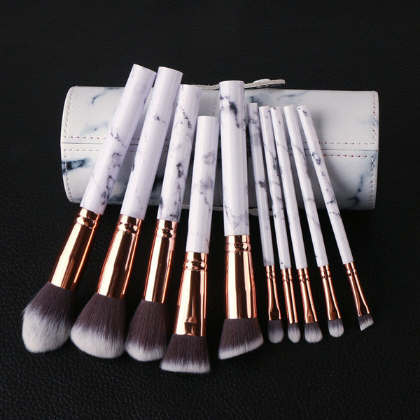 10 PCS makeup brush + marble PU tube YV40248
