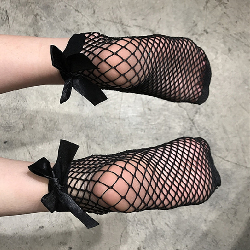 Black Fishnet ribbon socks 2 pairs set YV7027 – Youvimi