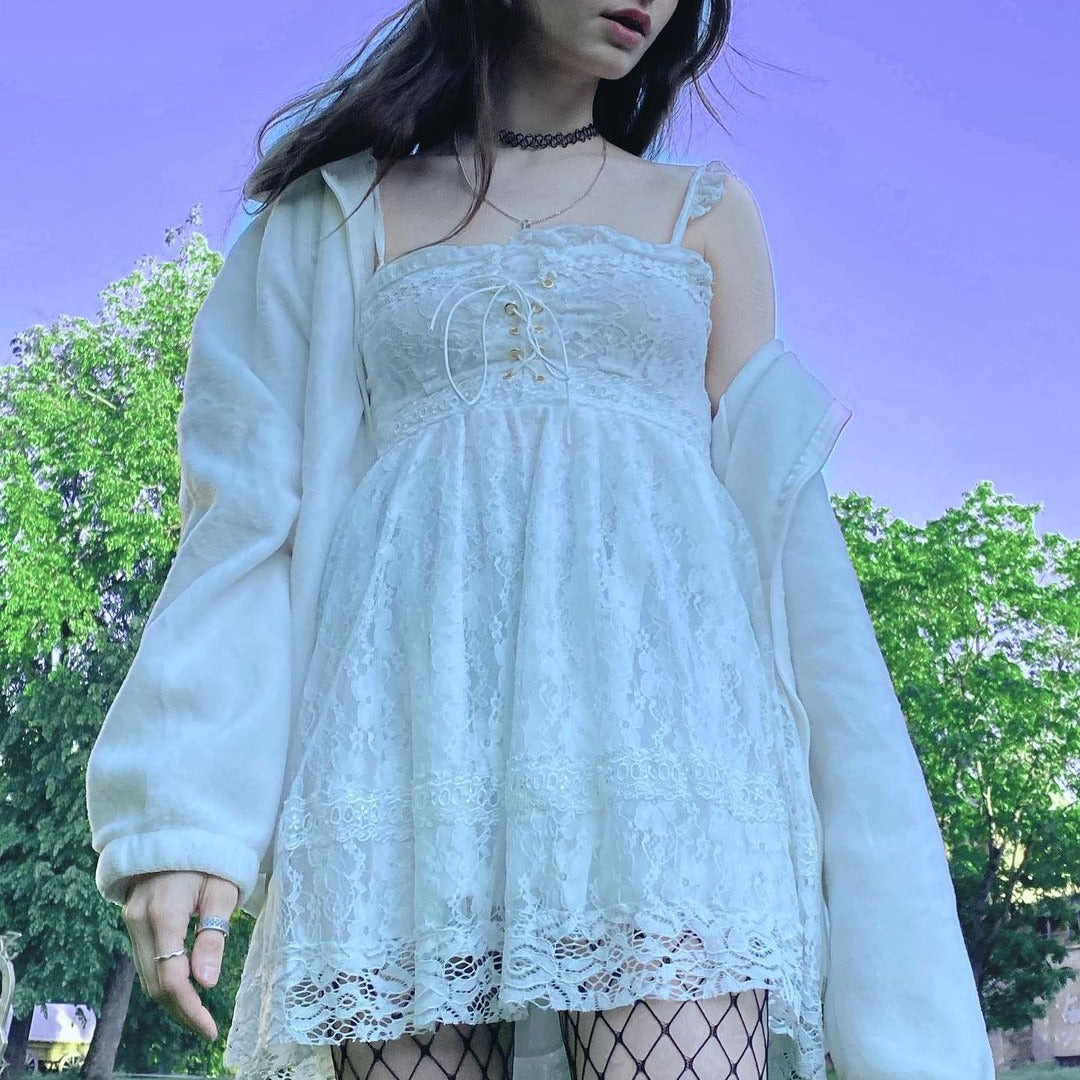 Cute bow white lace dress YV40192 – Youvimi
