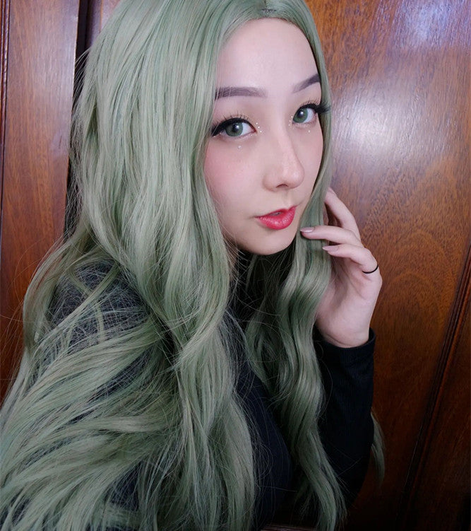 Review for Youvimi green cute long curly wig YV42693