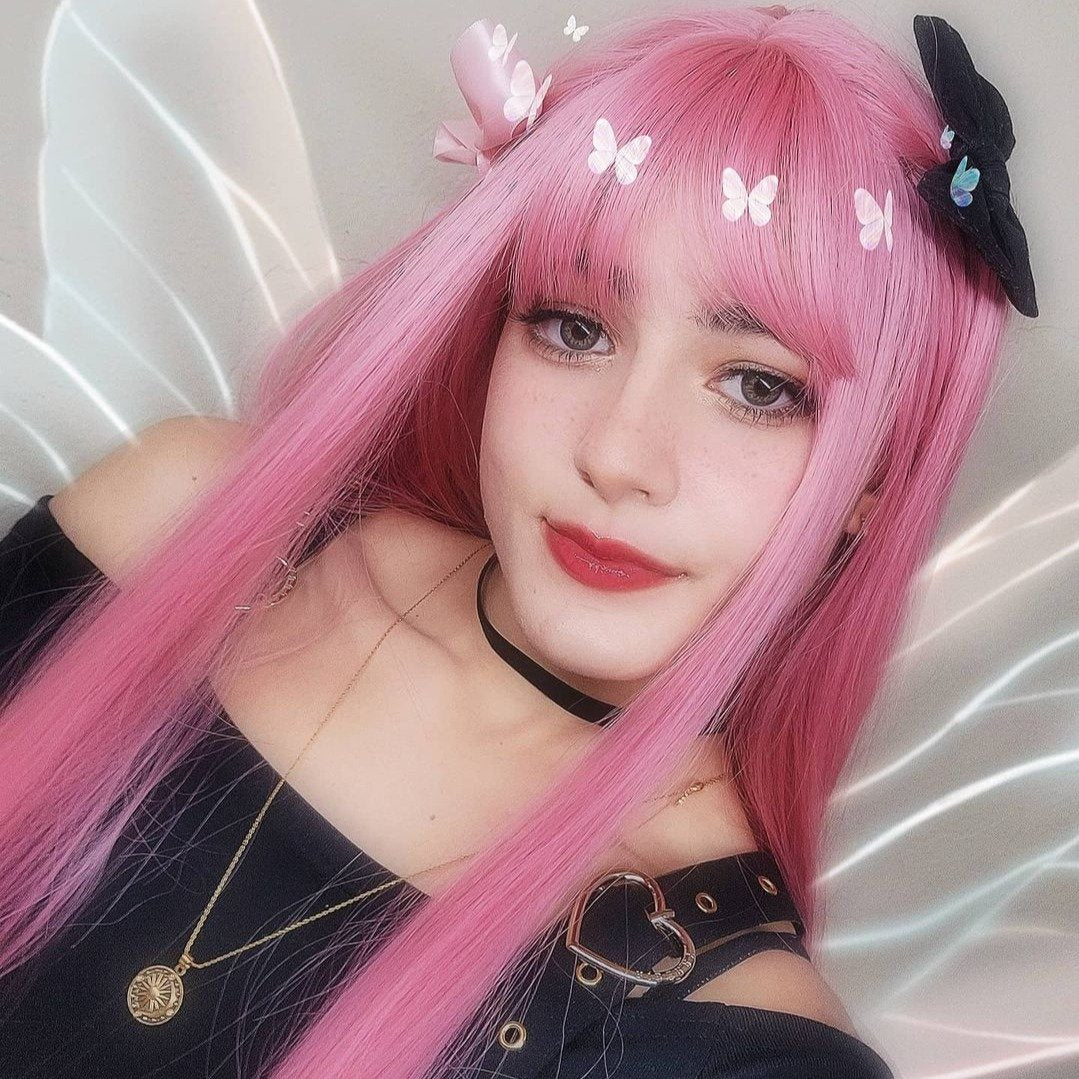 Lolita pink long straight wig yv42088