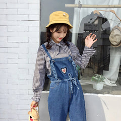 Cute Heart embroidery overall jeans YV2417