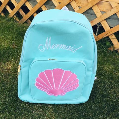 Blue/Pink Mermaid Embroidery School Backpack YV16061